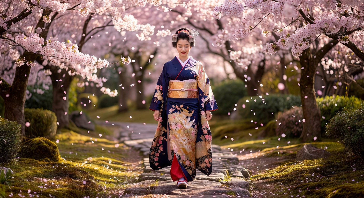 桜の庭の着物